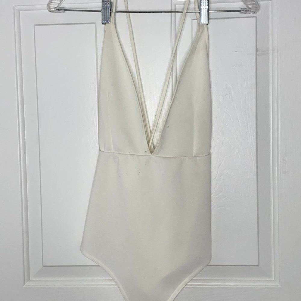 White Plunge Open Back Bodysuit